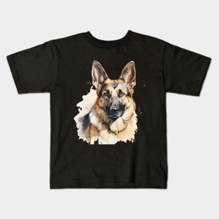 watercolor of a german sheperd Kids T-Shirt